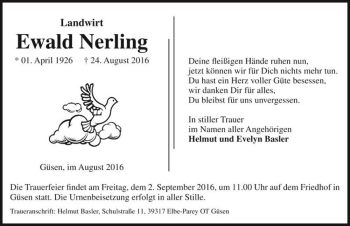 Traueranzeige von Ewald Nerling  von Magdeburger Volksstimme