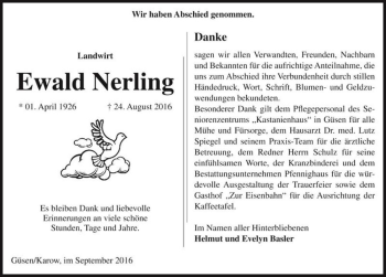 Traueranzeige von Ewald Nerling  von Magdeburger Volksstimme
