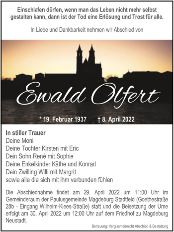 Traueranzeige von Ewald Olfert  von Magdeburger Volksstimme