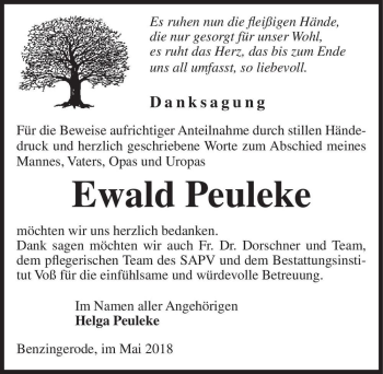 Traueranzeige von Ewald Peuleke  von Magdeburger Volksstimme
