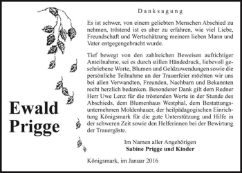 Traueranzeige von Ewald Prigge  von Magdeburger Volksstimme
