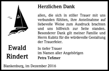 Traueranzeige von Ewald Rindert  von Magdeburger Volksstimme