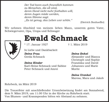 Traueranzeige von Ewald Schmack  von Magdeburger Volksstimme