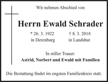 Traueranzeige von Ewald Schrader  von Magdeburger Volksstimme