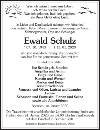 Traueranzeige von Ewald Schulz  von Magdeburger Volksstimme