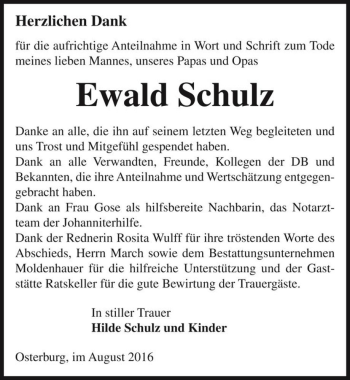 Traueranzeige von Ewald Schulz  von Magdeburger Volksstimme