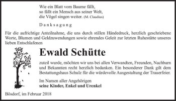 Traueranzeige von Ewald Schütte  von Magdeburger Volksstimme