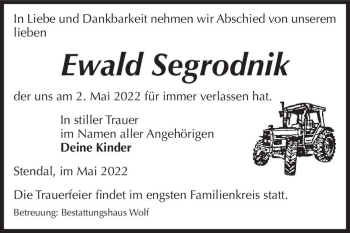Traueranzeige von Ewald Segrodnik  von Magdeburger Volksstimme