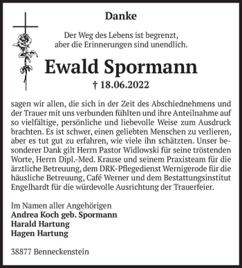 Traueranzeige von Ewald Spormann  von Magdeburger Volksstimme