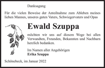 Traueranzeige von Ewald Szuppa  von Magdeburger Volksstimme