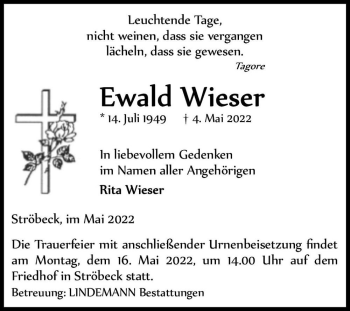 Traueranzeige von Ewald Wieser  von Magdeburger Volksstimme
