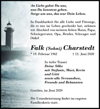 Traueranzeige von Falk (Sohni) Charstedt  von Magdeburger Volksstimme