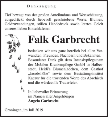 Traueranzeige von Falk Garbrecht  von Magdeburger Volksstimme