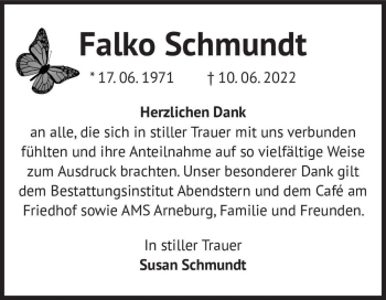 Traueranzeige von Falko Schmundt  von Magdeburger Volksstimme