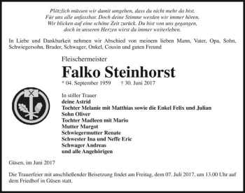 Traueranzeige von Falko Steinhorst  von Magdeburger Volksstimme