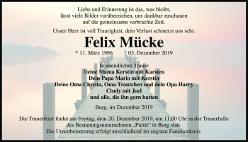 Traueranzeige von Felix Mücke  von Magdeburger Volksstimme