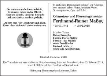 Traueranzeige von Ferdinand-Rainer Maßny  von Magdeburger Volksstimme