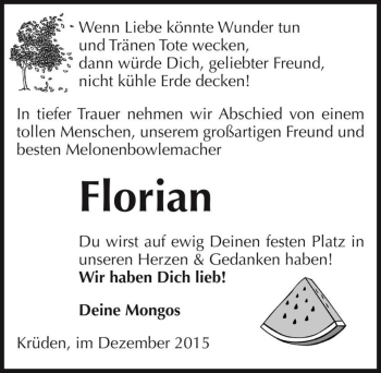 Traueranzeige von Florian  von Magdeburger Volksstimme