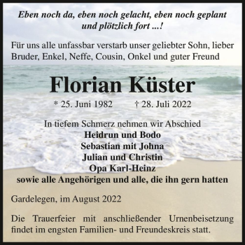 Traueranzeige von Florian Küster  von Magdeburger Volksstimme
