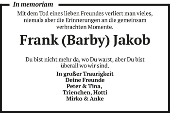 Traueranzeige von Frank 
