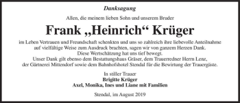 Traueranzeige von Frank 