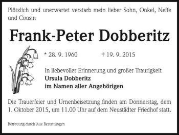 Traueranzeige von Frank-Peter Dobberitz  von Magdeburger Volksstimme