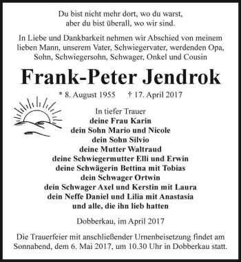Traueranzeige von Frank-Peter Jendrok  von Magdeburger Volksstimme
