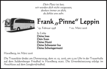Traueranzeige von Frank 