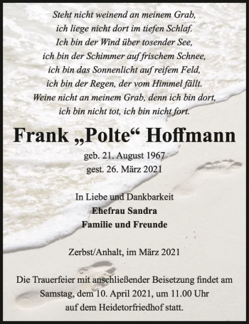 Traueranzeige von Frank 