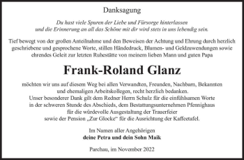 Traueranzeige von Frank-Roland Glanz  von Magdeburger Volksstimme