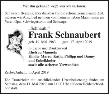 Traueranzeige von Frank 