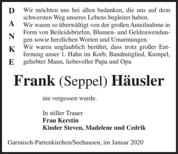 Traueranzeige von Frank (Seppel) Häusler  von Magdeburger Volksstimme
