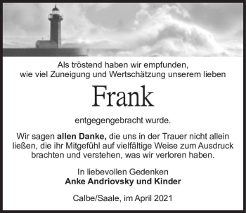 Traueranzeige von Frank  von Magdeburger Volksstimme