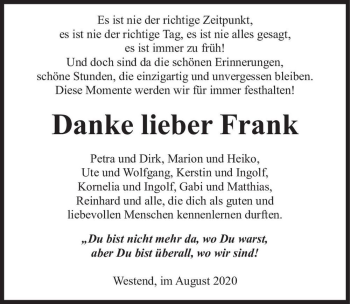 Traueranzeige von Frank  von Magdeburger Volksstimme