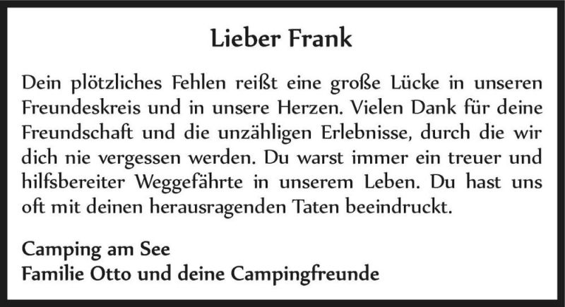  Traueranzeige für Frank  vom 04.09.2021 aus Magdeburger Volksstimme