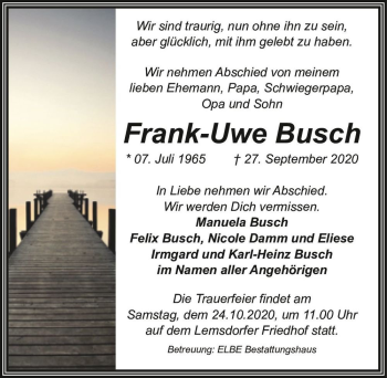 Traueranzeige von Frank-Uwe Busch  von Magdeburger Volksstimme