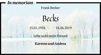 Traueranzeige von Frank Becker 