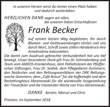 Traueranzeige von Frank Becker  von Magdeburger Volksstimme