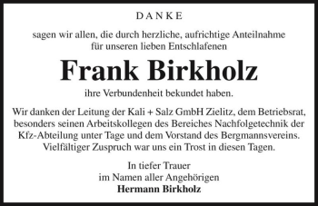 Traueranzeige von Frank Birkholz  von Magdeburger Volksstimme