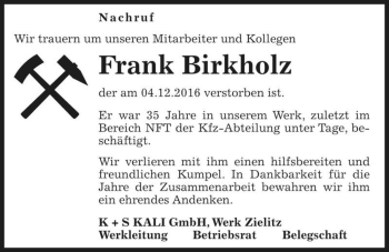 Traueranzeige von Frank Birkholz  von Magdeburger Volksstimme