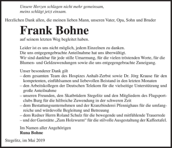 Traueranzeige von Frank Bohne  von Magdeburger Volksstimme