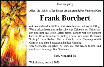 Traueranzeige von Frank Borchert  von Magdeburger Volksstimme