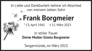 Traueranzeige von Frank Borgmeier  von Magdeburger Volksstimme