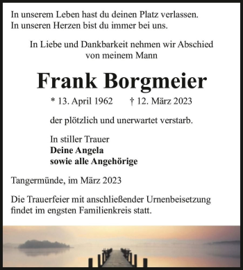 Traueranzeige von Frank Borgmeier  von Magdeburger Volksstimme