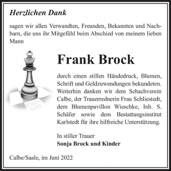 Traueranzeige von Frank Brock  von Magdeburger Volksstimme