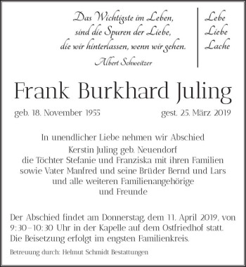 Traueranzeige von Frank Burkhard Juling  von Magdeburger Volksstimme