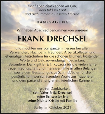 Traueranzeige von Frank Drechsel  von Magdeburger Volksstimme
