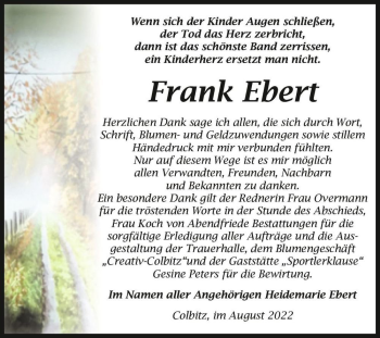 Traueranzeige von Frank Ebert  von Magdeburger Volksstimme