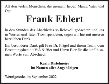 Traueranzeige von Frank Ehlert  von Magdeburger Volksstimme
