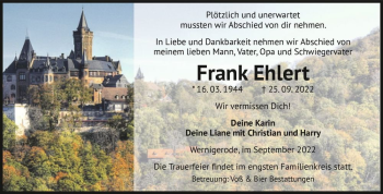 Traueranzeige von Frank Ehlert  von Magdeburger Volksstimme